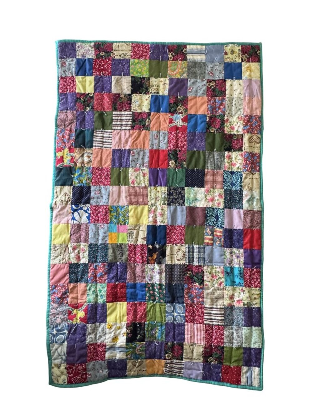 Handmade Vintage Patchwork Quilt Cotton Squares Fleece Backing 36"x59" Excellent